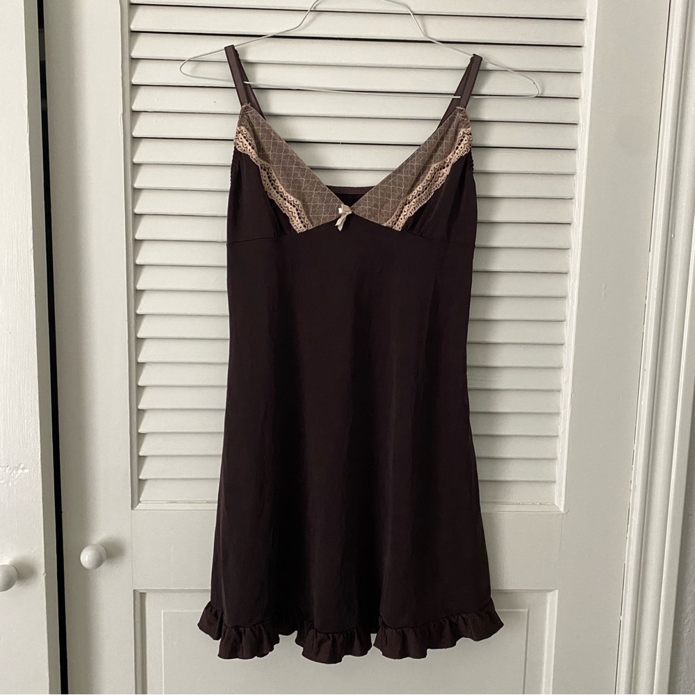 Vintage Brown and Tan Lace Chemise Slip